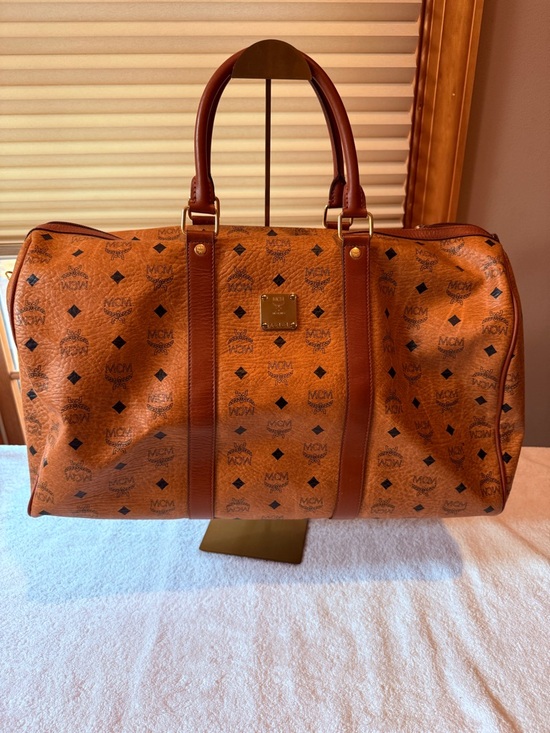 MCM Other - MCM Cognac Monogram Visetos Duffel Bag with Brown Leather Trim